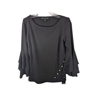 NWT Badgley Mischka Studio Small Black Flare Bell Sleeve Embellished Dressy Top